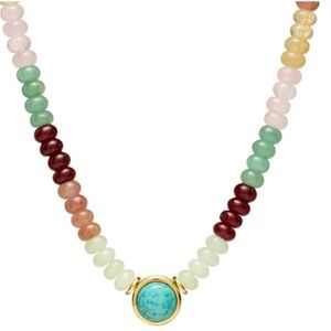 Mayamar Multicolor Beaded Necklace with Turquoise stone Gold Accents